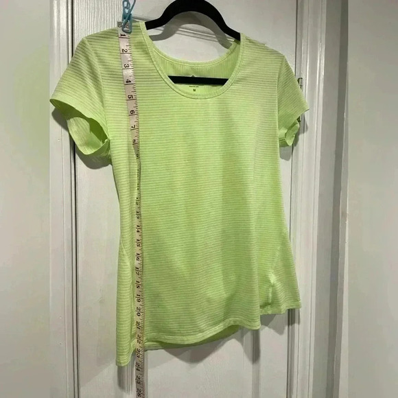 Athleta Neon Striped Round Neck Short Sleeve Pullover Activewear Top Size Medium - Picture 6 of 10